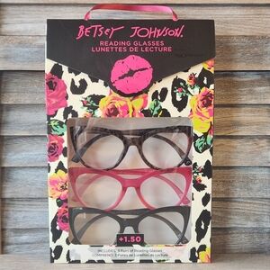 Betsey Johnson Reading Glasses +1.50 Readers 3 Pack  Catseye Tortoise Pink Black